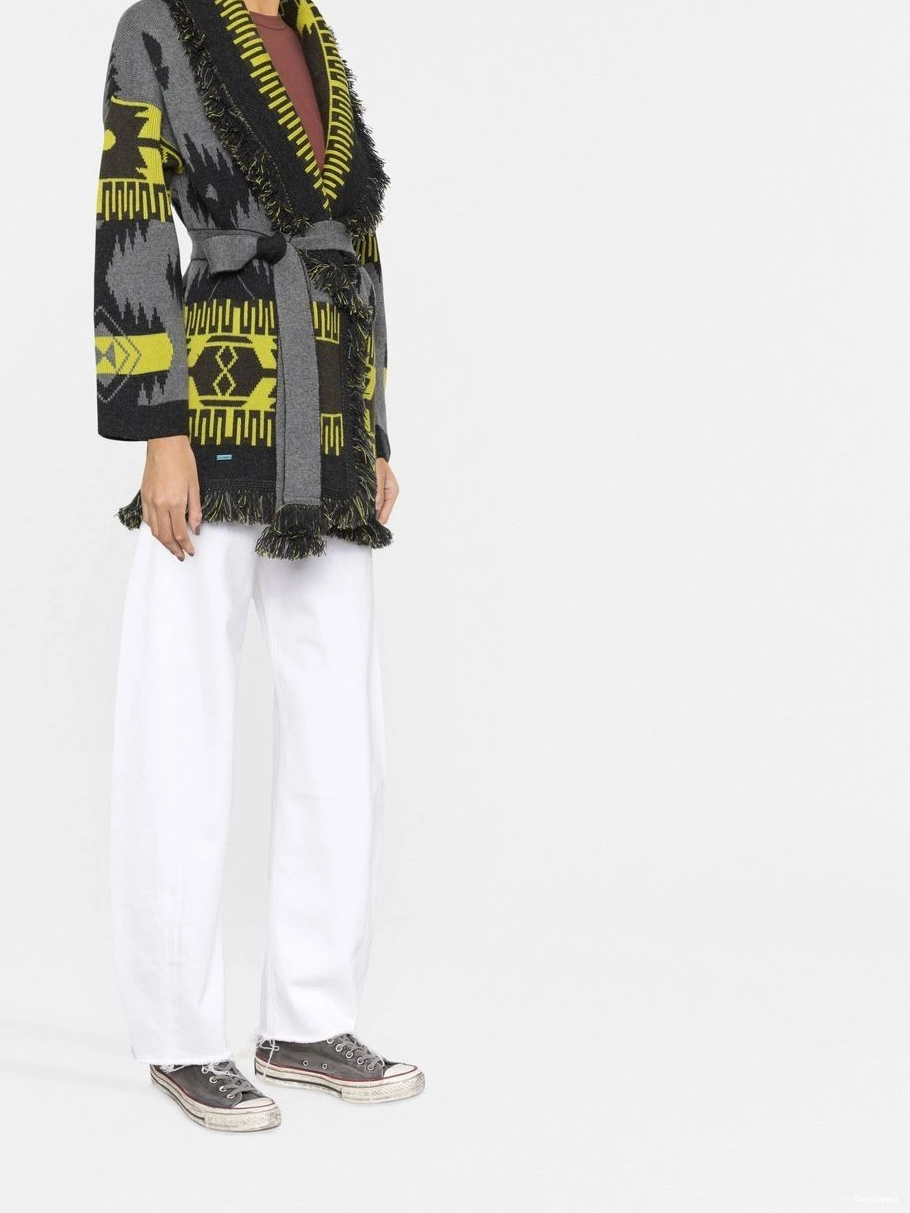 Affordable Alanui Women belted-waist intarsia-knit cardigan 0729